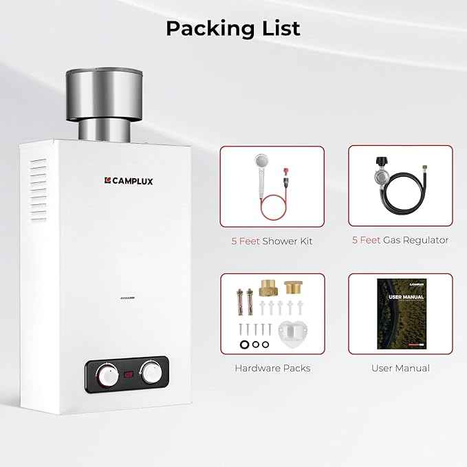 CAMPLUX 2.64 GPM Portable Tankless Water Heater, Outdoor Propane Water Heater with 4.33" S/S Rain Cap, for Camping, Cabin, Windproof Design, 68,000 BTU, BD264C
