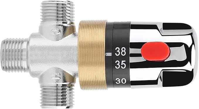 G1/2in Thermostatic Mixing Valve, Bathroom Water Temperature Control, Brass Thermostat Valve with Safety Switch for Bathtub Basin Kitchen, Easy to Install Durable Chrome Plated Acc