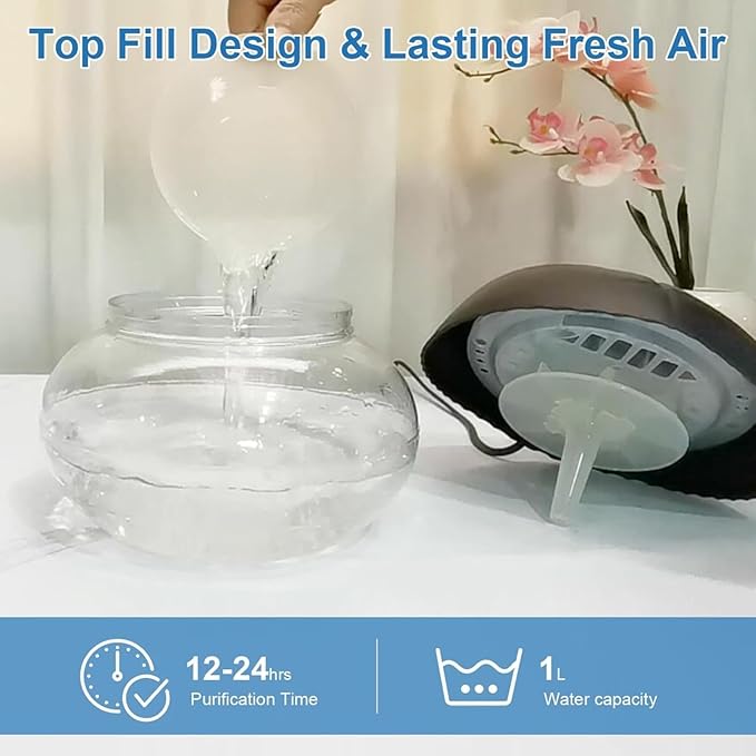 Air Purifier (White) - Water Filter Air Washer For Home and Office - Essential Oil Aroma Diffuser With LED Night light - Small Air Cleaner For Smoke and Pets (White)