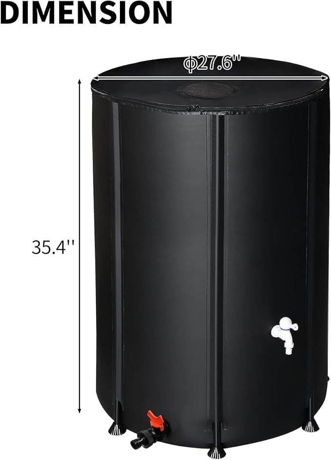 100 Gallon Collapsible Rain Barrel, Portable Water Storage Tank, Foldable Rainwater Collect System Downspout, Water Catcher Container with Filter, Spigots Overflow Kit (Black, 100 Gallon)
