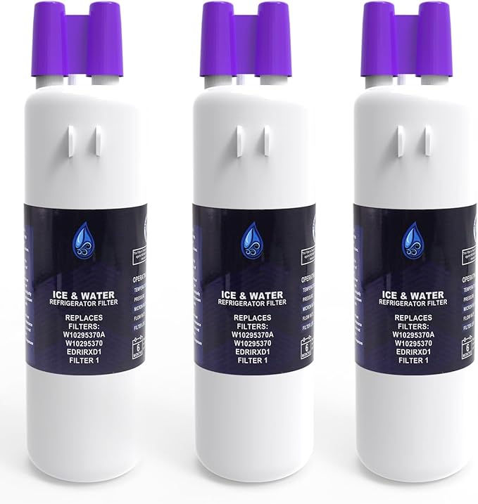 For W10295370A Water Filter Replacement Goods Accessories, Compatible With EDR1RXD1, Filter 1, W10295370, 46-9930,46-9081, P8RFWB2L, P8WB2L, P4RFWB, P5WB2L (Pack of 3) - AquaVibe