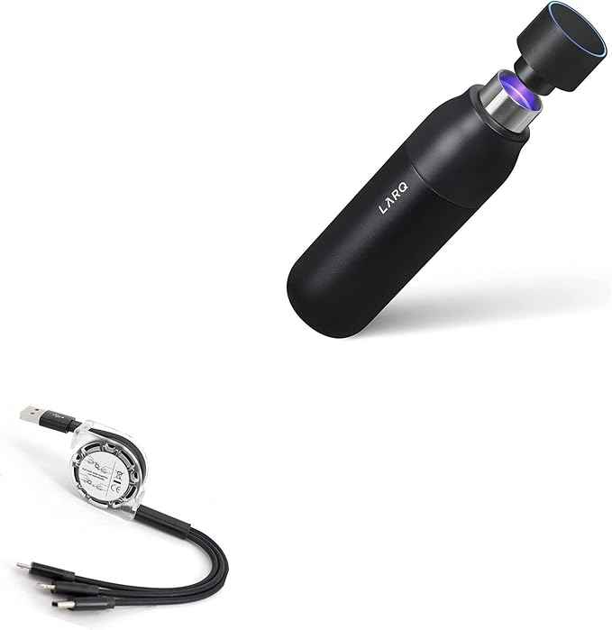BoxWave Cable Compatible with LARQ Bottle PureVis 17 oz - AllCharge miniSync, Retractable, Portable USB Cable - Jet Black