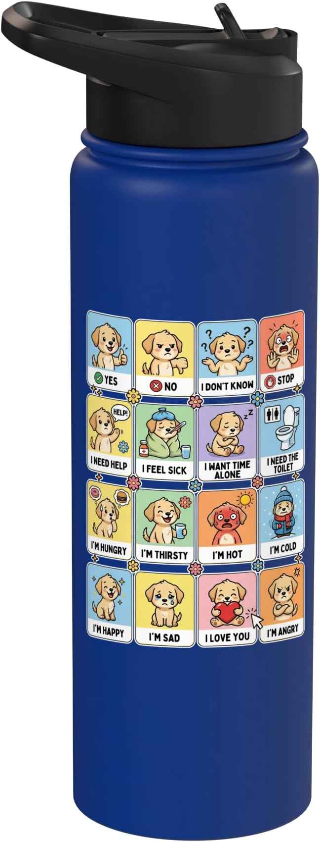 Autism ACC Communication Dog Lovers Kids Cute Autistic Stainless Steel Insulated Water Bottle