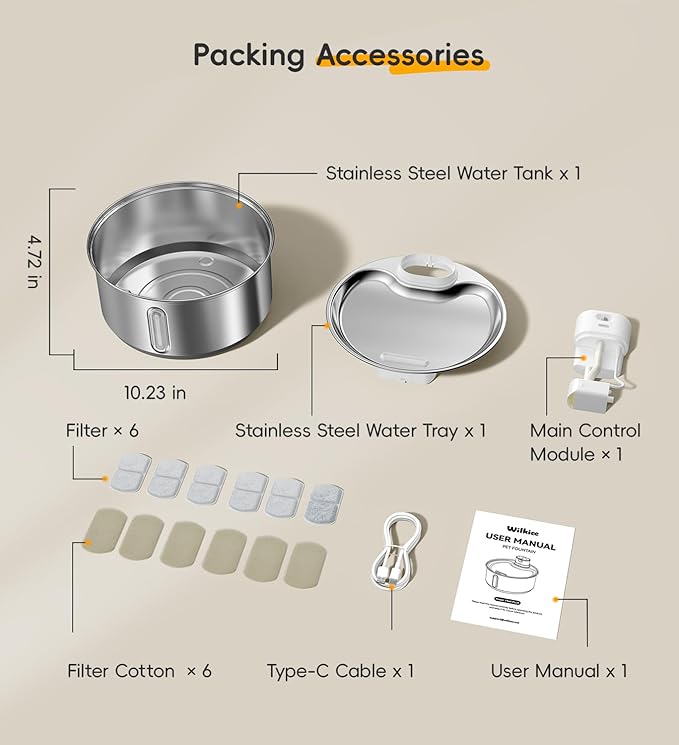Stainless Steel Cat Water Fountain, 186fl.oz/1.45Gal Wireless Dog Water Fountain Battery Operated, Pet Water Dispenser Cordless for Cats & Dogs Indoor