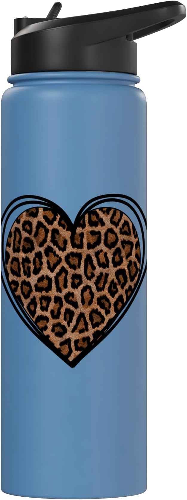 Heart Shape - Cute Cheetah Leopard Print Graphic Stainless Steel Insulated Water Bottle
