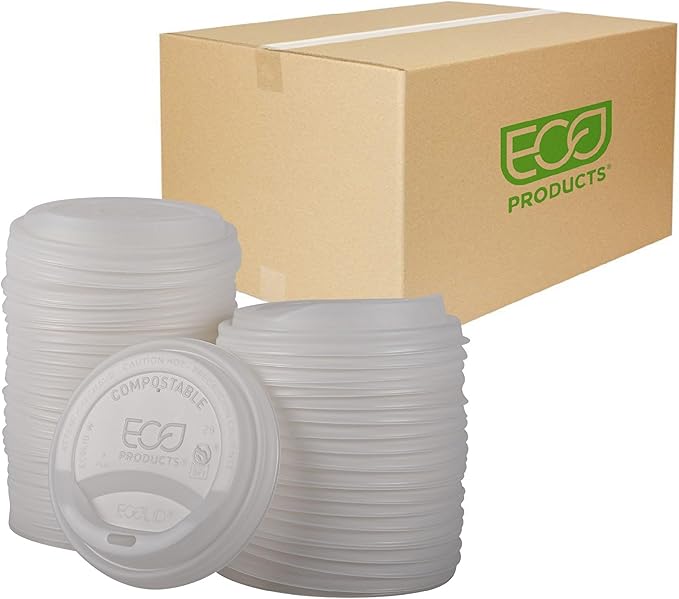 Eco-Products Compostable Coffee Cup Lids, Case of 800, White EcoLid, Fits 10-20oz Hot Cups, Made from PLA, A Renewable Material Made from Plants, ASTM, BPI-Certified