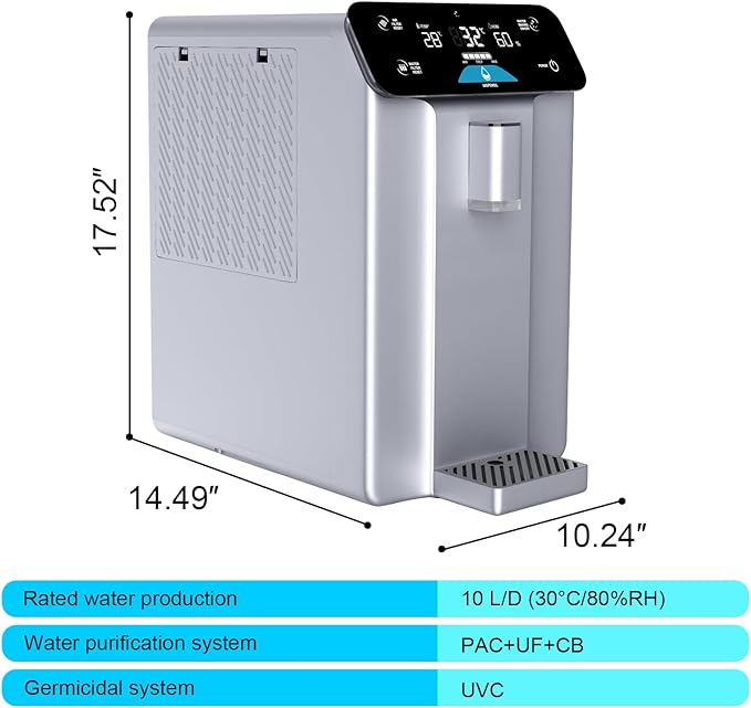 2025 Improved Atmospheric Water Generator for Drinking Water, 4-Stage Purification 10L, Countertop Atmospheric Water Filter with UV Filtration, Countertop Drinking Water Filter System for Office