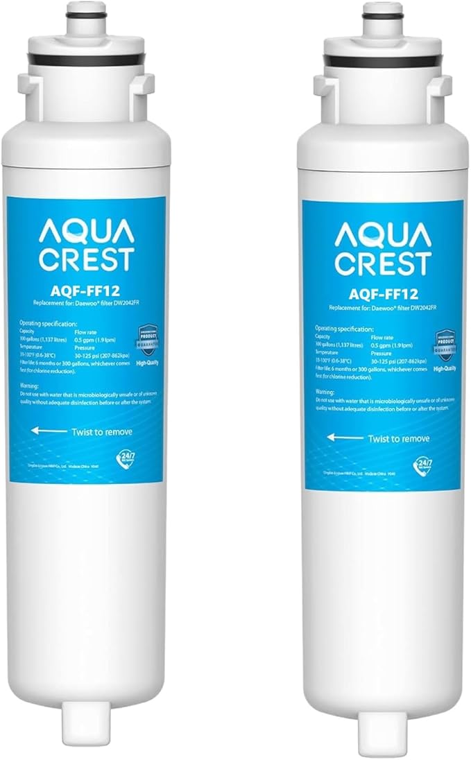 AQUA CREST DW2042FR-09 Refrigerator Water Filter, Replacement for Daewoo DW2042FR, Kenmore 46-9130, DW2042FR-09, Aqua Crystal DW2042F-09, FRN-Y22D2V, FRN-Y22D2W, 2 Pack