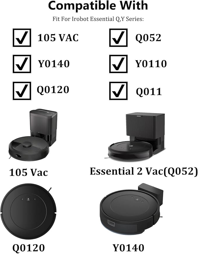 14 Pack Accessories Kit for iRobot Roomba Essential Series Q052-Vac2 105 Q0120 Y0140 Y0110 Q011 Robot Vacuum Cleaner,2 Roller Brush＆8 Side Brushes＆4 Hepa Filters (14 Packs) - AquaVibe
