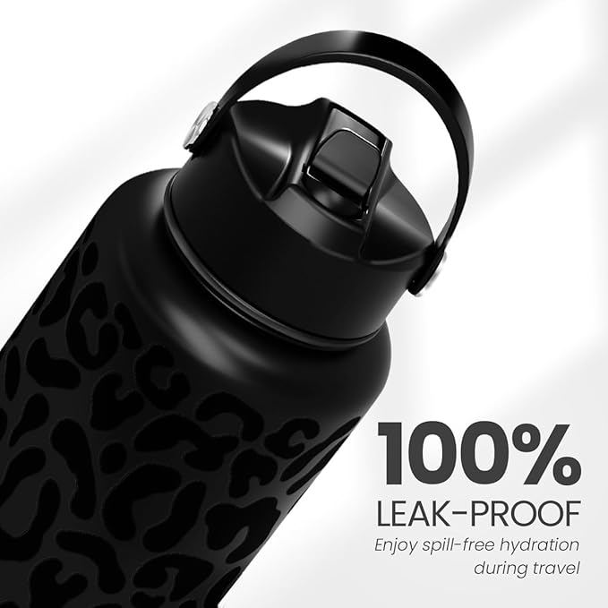 Leopard Water Bottle 32oz Stainless Steel Double Wall Vacuum Insulated with Lid, Leopard Print Water Bottles for Gym Sports Travel Outdoor, Gifts for Women Girls Ladies Birthday Christmas