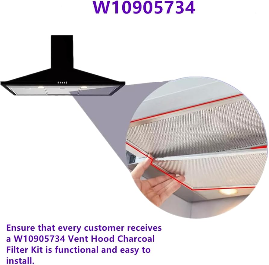 W10905734 Vent Hood Charcoal Filter Kit (30" Models) Compatible for Whirlpool. Replaces AP6050126, 4533728, PS12070219（1 box of 2, Double sided mesh） - AquaVibe