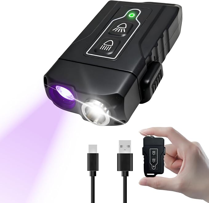 Rechargeable EDC Flashlight, Powerful Flashights，365nm UV Flashlight Black Light，Waterproof Multi-Mode Small Keychain Flashlight for Camping, Emergency，Pet Urine Detection，Resin Curing, Rocks
