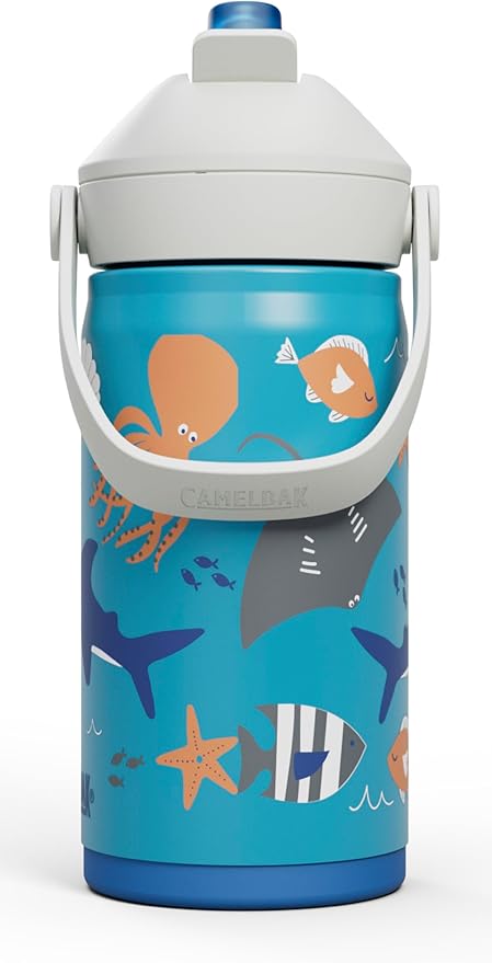 CamelBak Thrive Flip Straw Kids Bite Valve Stainless Steel Water Bottle Ocean Life, 12oz