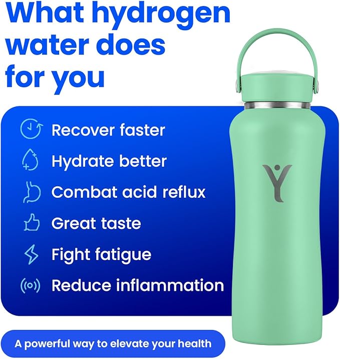 DYLN Hydrogen Water Bottle | Create Hydrating Alkaline Hydrogen-Rich Water Up to 9 pH | Vacuum Insulated Stainless Steel Water Bottle | Keeps Water Cold for 24 Hours