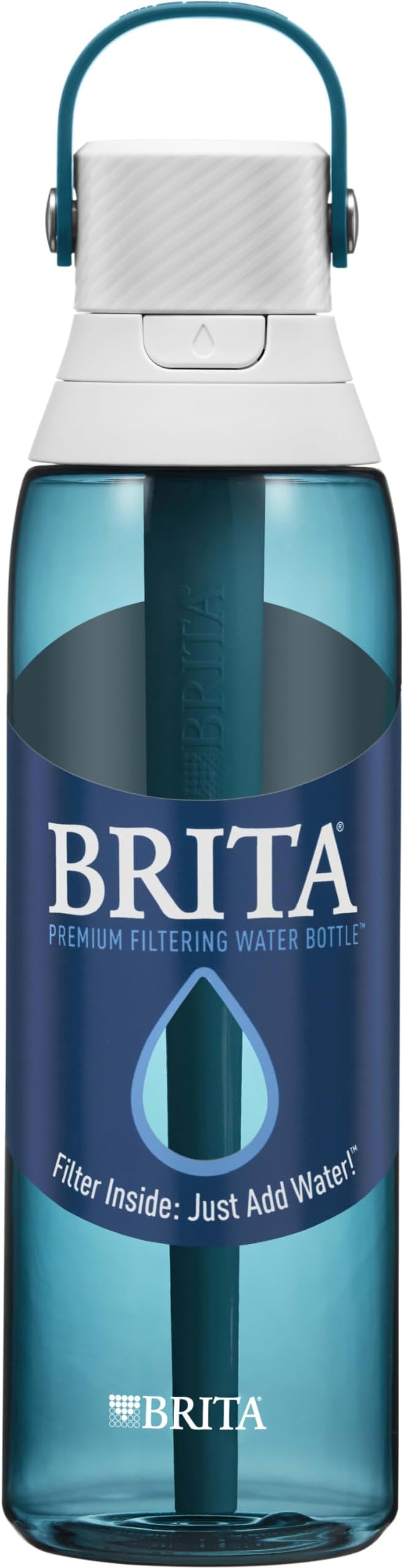Brita Hard-Sided Plastic Premium Filtering Water Bottle, BPA-Free, Reusable, Replaces 300 Plastic Water Bottles, Filter Lasts 2 Months or 40 Gallons, Includes 1 Filter, Sea Glass - 26 oz