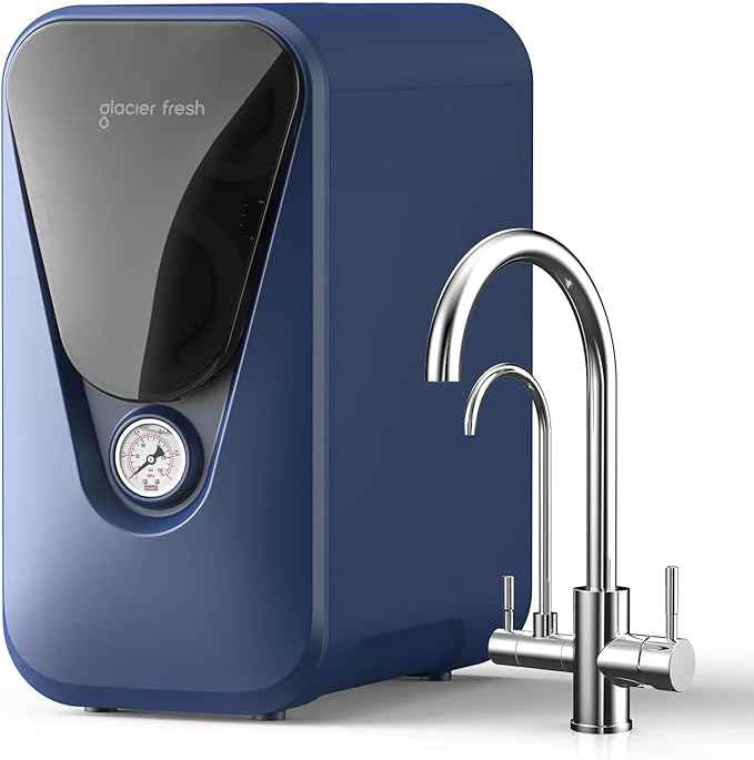 GLACIER FRESH GFU03 Reverse Osmosis System – 800 GPD, Non-Electric, 3:1 Pure-to-Drain, No Noise/No Drilling, 5-Stage Tankless Under-Sink RO Water Filter System, Reduces PFAS/PFOS