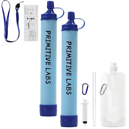 Water Filter, Survival Filtration Portable Gear, Emergency Preparedness, Supply for Drinking Hiking Camping Team Family Outing (2PCS)