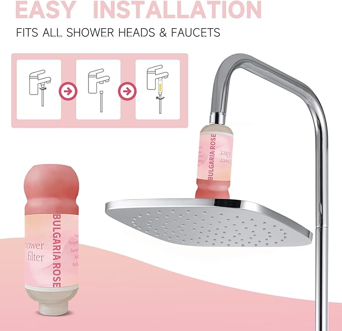 Vitamin C Shower Filter for Hard Water, Aromatherapy Softener Purifier, AromaTherapy,Easy Installation,Brighter Skin & Hair, Chlorine Free, Suitable for any shower head (Roses)