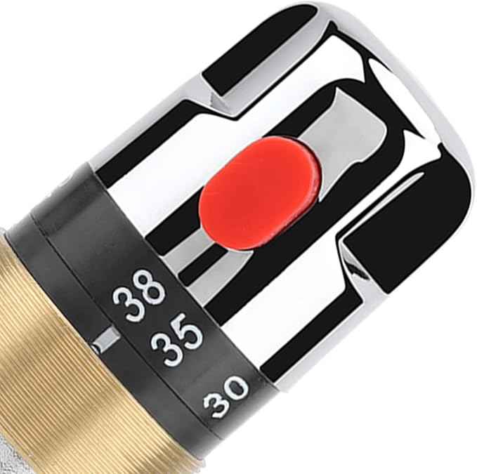 G1/2in Thermostatic Mixing Valve, Bathroom Water Temperature Control, Brass Thermostat Valve with Safety Switch for Bathtub Basin Kitchen, Easy to Install Durable Chrome Plated Acc