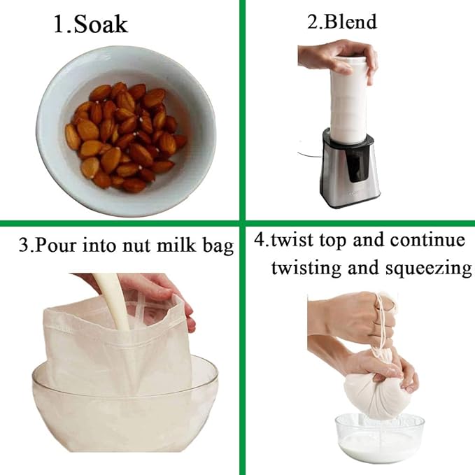 Nut Milk Bag, Pro Quality Multiple Usage Reusable Food Strainer, Cold Brew Coffee Bag Cheese Cloth, Ultra Fine Nylon Mesh Food Grade for Milk, Juice, Coffee, Tea, 12"x12" (2 pack)