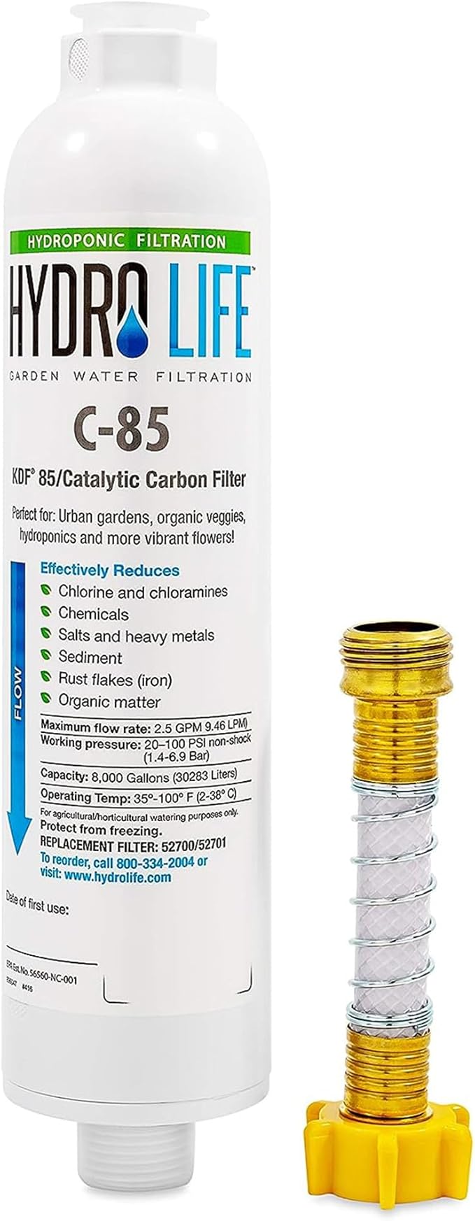 Camco Hydro Life 52700 Inline Water Filter (with Flexible Hose Protector, Hydroponics C-85)