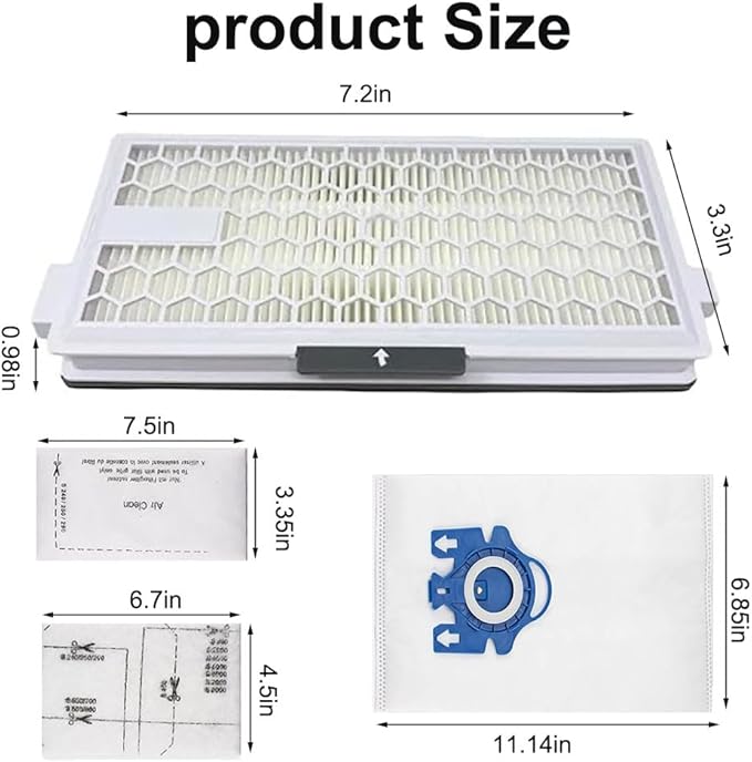 4 Pack SF-HA 50 HEPA AirClean 50 Filter for Miele, Vacuum Filters Compatible with Miele S4, S5, S6, S8, S8000 Series, Complete C2 & C3, with 4 AirClean 3D GN Vacuum Cleaner Bags+ 2 Air Clean Filters - AquaVibe