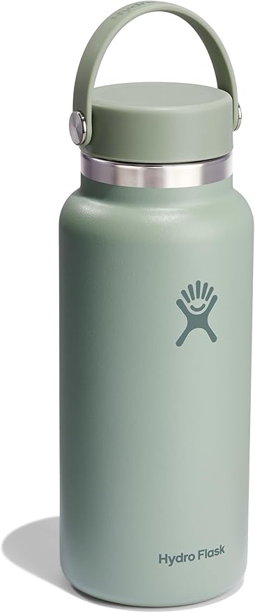 Hydro Flask Water Bottle - Insulated Stainless Steel - Wide Mouth Flex Lid, Non Spill, Leakproof and Refillable in 32 Oz Agave Green