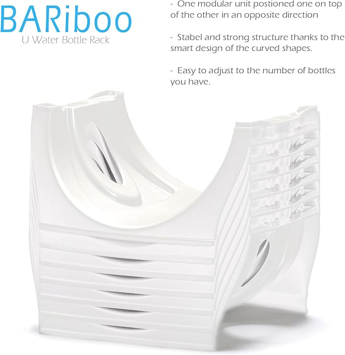 Bariboo Stackable Water Bottle Storage Rack Best Water Jugs 5 Gallon Organizer. Jug Holder for Kitchen, Cabinet and Office Organizing. Reinforced Polypropylene (White, 4 No Shelf)