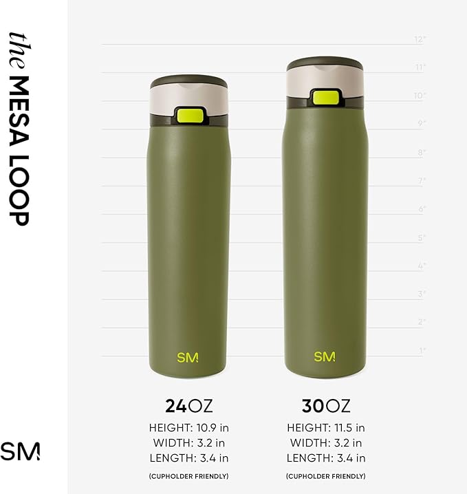Simple Modern Mesa Loop Water Bottle with Covered Straw and Handle | 24oz Cup Holder Friendly Insulated Stainless Steel Bottles for Travel, Sports and School | Cricket