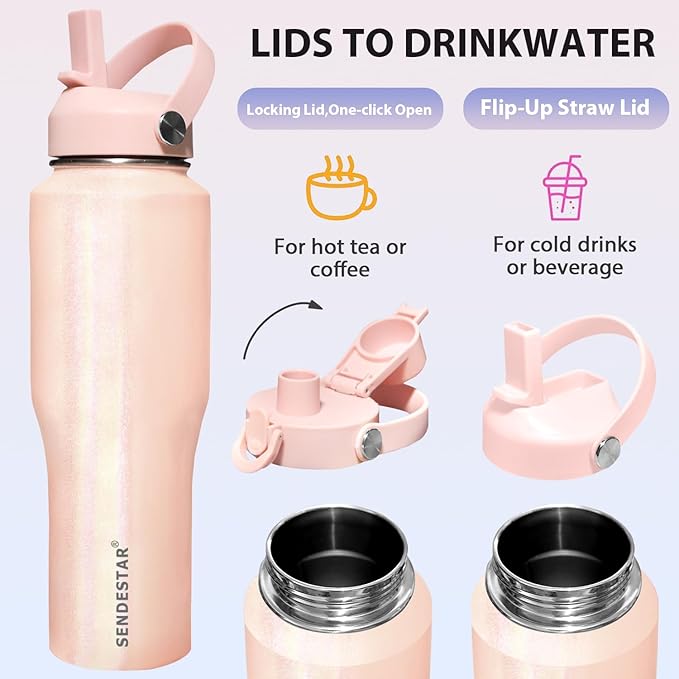 SENDESTAR Water Bottle,Wide Mouth Stainless Steel Vacuum Insulated Double Wall Keep Liquids Cold or Hot All Day,Sweat Proof Sport Design,Fit Car Cup Holder,Buling Buling Pink,40 Ounces