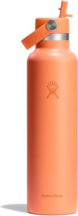 Hydro Flask Water Bottle - Insulated Stainless Steel - Straw Lid, Non Spill, Leakproof in 24 Oz Nectar Orange
