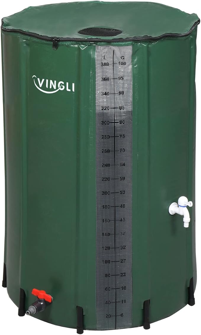 VINGLI New 100 Gallon Collapsible Rain Barrel with Volume Scale Mark, Portable Water Storage Container Rain Catcher Barrel, Rainwater Collection System Downspout with Filter Spigot Overflow Kit …