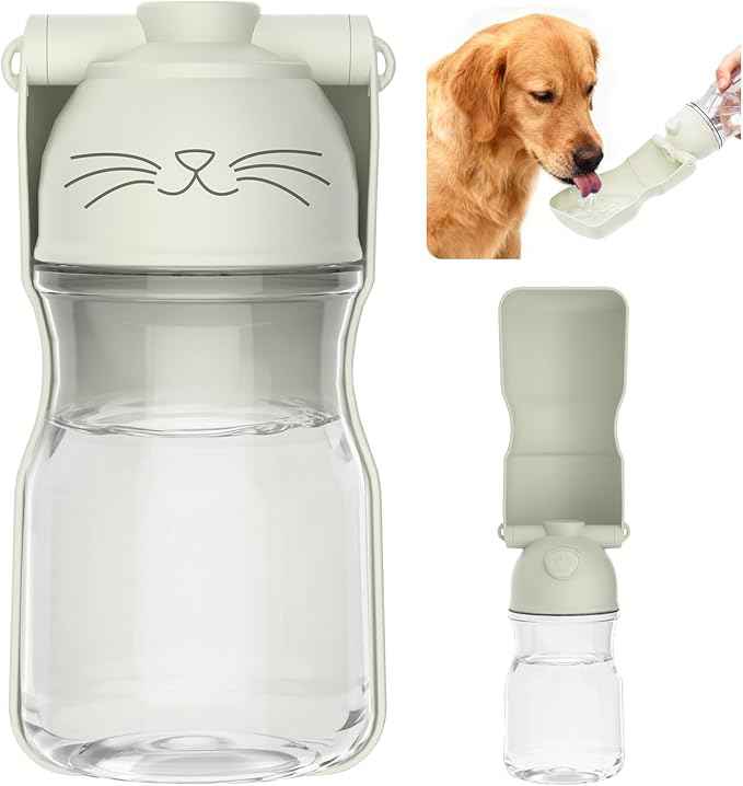Dog Water Bottle, Portable Leak-Proof Water Dispenser with Drinking Bowl for Dogs and Cats, Travel Puppy Fountain Pet Water Bottle for Hiking Walking Outdoor (A012B-white)