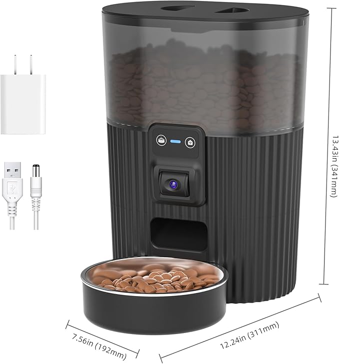 PAPIFEED Automatic Cat Feeder with Camera, Adjustable Angle 2.4G WiFi Pet Feeder 3.5L/15 Cup Timed Dispenser,Timed Feeder for Remote Feeding with Stainless Steel Bowl up to 10 Meals Per Day with APP
