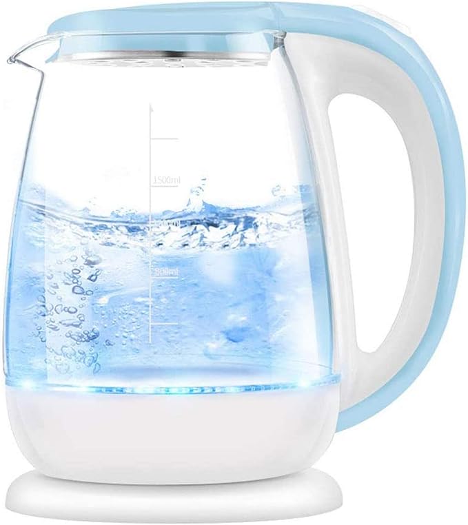 Kettles,Glass Electric Kettle,Eco Water Kettle with Illuminated Led,Bpa Free Cordless Water Boiler with Stainless Steel Inner Lid Bottom,Fast Boil Auto-Off Boil-Dry Protection,1.8L 1500W/Blue hopeful