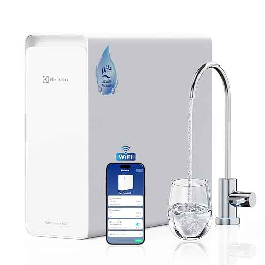 Electrolux WiFi 600GPD Tankless Reverse Osmosis System, Alkaline Mineral pH+, 3:1 Pure to Drain Under Sink RO Filter, 10-Stage RO Water Filtration System, Auto-Flush & App Control