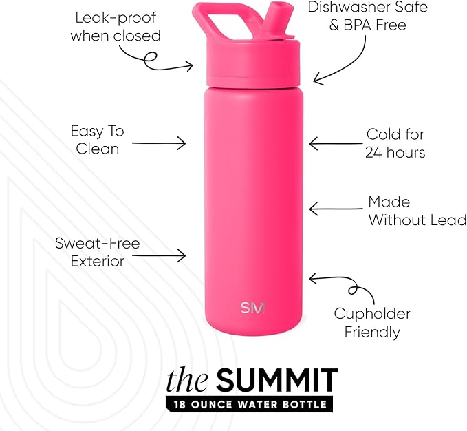 Simple Modern Kids Water Bottle with Straw Lid | Vacuum Insulated Stainless Steel Metal | Reusable Leak Proof BPA-Free Thermos for School | Summit Collection | 18oz, Malibu