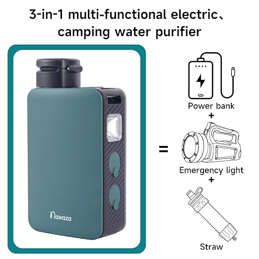 Portable Electric Water Filter - 0.01 Micron Outdoor Camping Water Purifier for Hiking, Camping Water Filtration System Survival,Travel and Emergency-Green