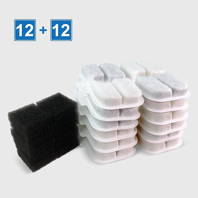 12 Pack Cat Water Fountain Filter, Fountain Filter Replacement Compatible With PETLIBRO® Dockstream Tomxcute Cat Water Fountain PLWF005 / PLWF105 / PLWF115