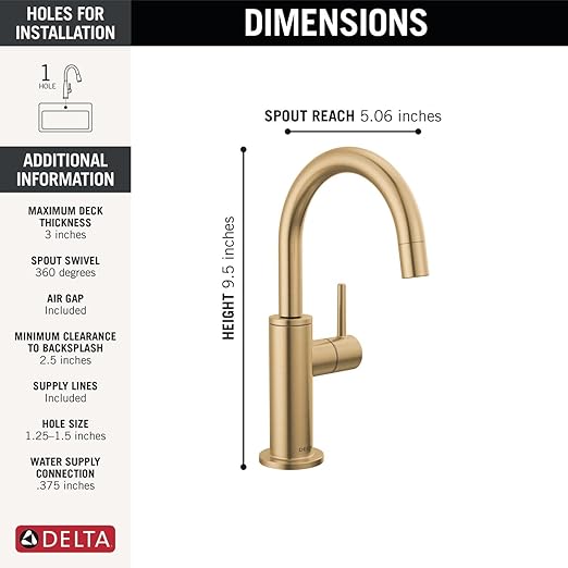 Delta Faucet Clarifi Under Sink Reverse Osmosis Water Filter System with Gold Beverage Dispenser Faucet