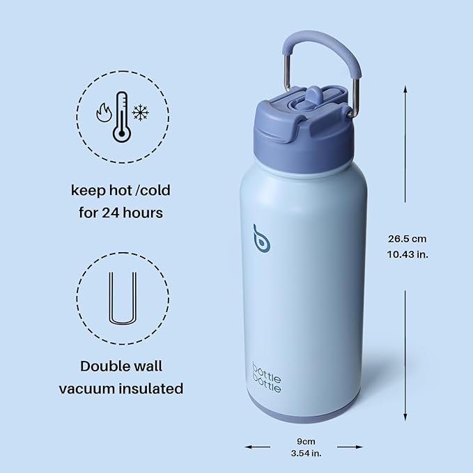 BOTTLE BOTTLE 32oz Insulated Water Bottle Stainless Steel Sport Water Bottle with Straw Dual-use Lid Design for Gym with Pill Box