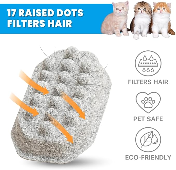 24 PCS Cat Water Fountain Filter for 108oz/3.2L Stainless Steel Dispensers – 12 Pack Replacement Filters for Pet Fountains – 12 Carbon + 12 Sponge – Improves Water Quality & Reduces Odors