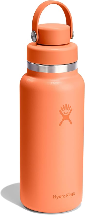 Hydro Flask Water Bottle - Insulated Stainless Steel - Wide Mouth Flex Chug Lid, Non Spill, Leakproof in 32 Oz Nectar Orange