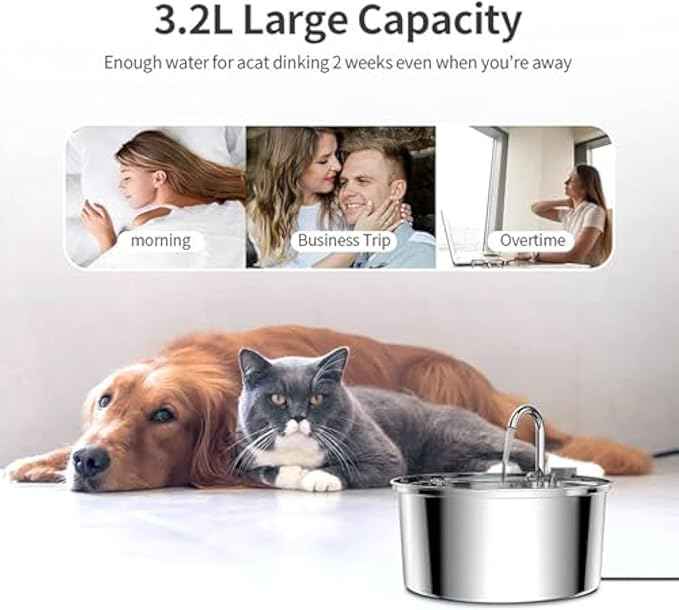 Dog Water Fountain, 3.2L/7L Filtered Water Fountain, Super Quiet Stainless Steel Dog Fountain Water Bowl for Large Dog Cats & Small Animals (Silver, 7L-with 2 Filter Element)