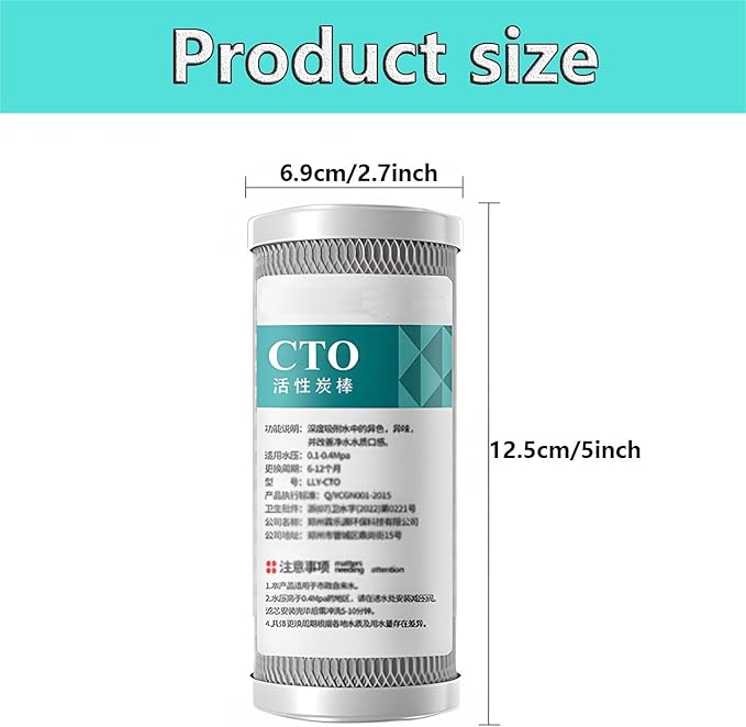 2.5" x 5" CTO Carbon Block Water Filter, 3pcs Cartridge Replacement, for Whole House 5inch Filtration Systems