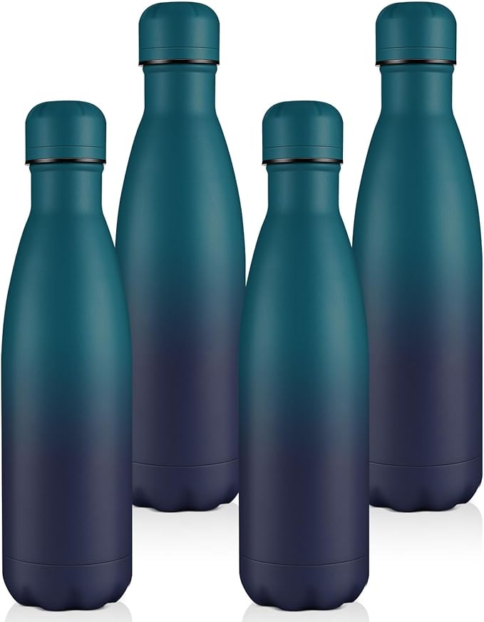 Volhoply 17oz Insulated Water Bottles MultiPack, BPA Free Water Bottle for Kids, Gym, Travel, Sports, Available in Packs of 1, 4, or 8（Dark Night,4 Pack）