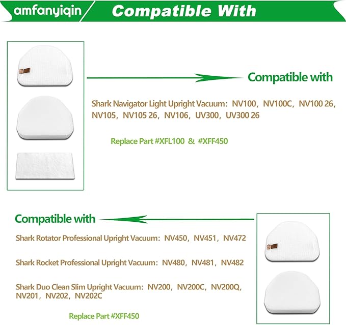 Filter Replacements Compatible with Shark Vacuum NV100 NV100C NV105 NV106 NV200 NV201 NV202 UV300 NV450 NV480 NV481 NV482,NV100 26,NV105 26,4-Sets Foam & Felt Filters,Replace Part # XFF450 & XFL100 - AquaVibe