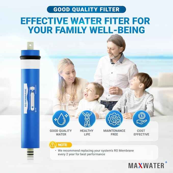 Max Water 50 GPD Reverse Osmosis Membrane - RO Membrane Water Filter Replacement Universal Fits Under Sink RO Drinking Water Purifier System