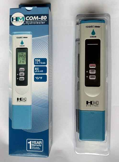 HM Digital COM-80 Electrical Conductivity (EC) and Total Dissolved Solids Hydro Tester, 0-5000 ppm TDS Range, 1 ppm Resolution, +/- 2% Readout Accuracy