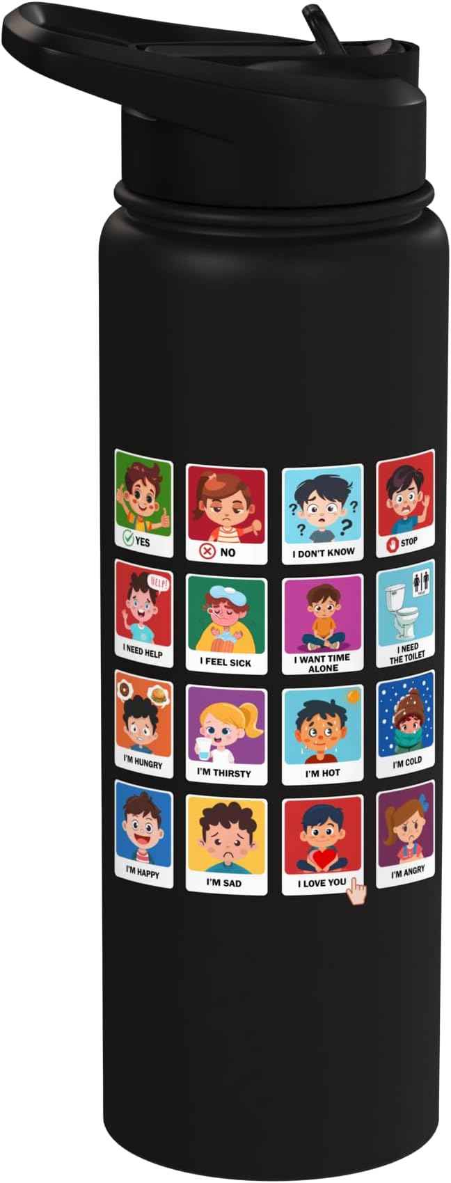 Autism Communication Cards Kids Emotions Speech Therapy AAC Stainless Steel Insulated Water Bottle